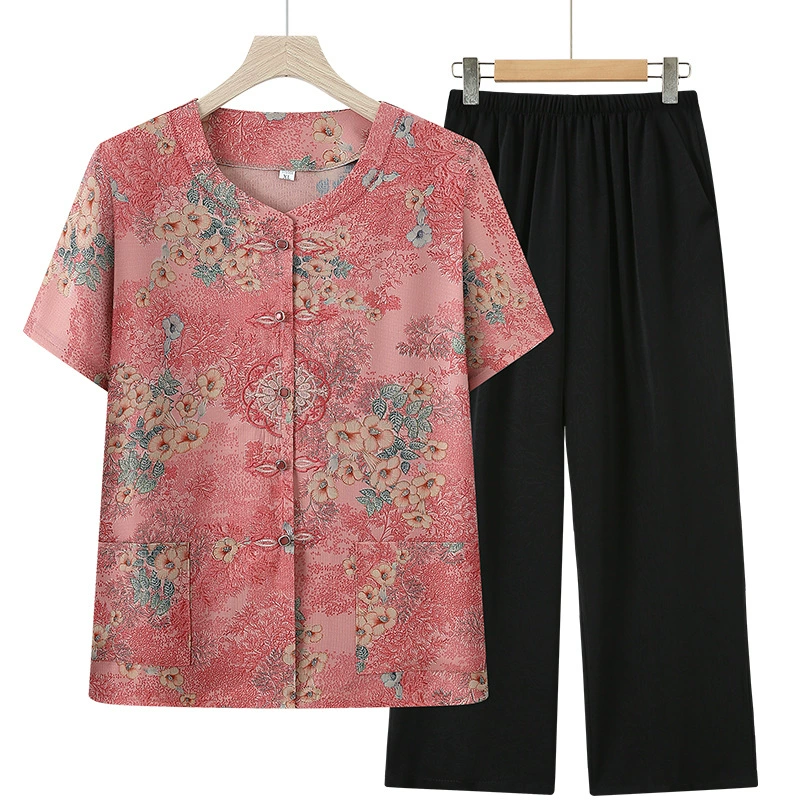 Летний костюм для новоиспеченной мамы 2025 года, модный топ-двойка, летняя футболка с коротким рукавом для женщин среднего и пожилого возраста