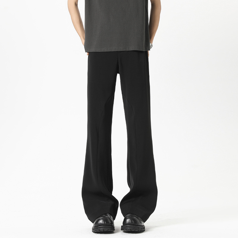 American-style Casual Black Drapey Plus-size Men's Trousers, 2025 Summer Cleanfit Loose Slimming Slightly Flared_voghion.com