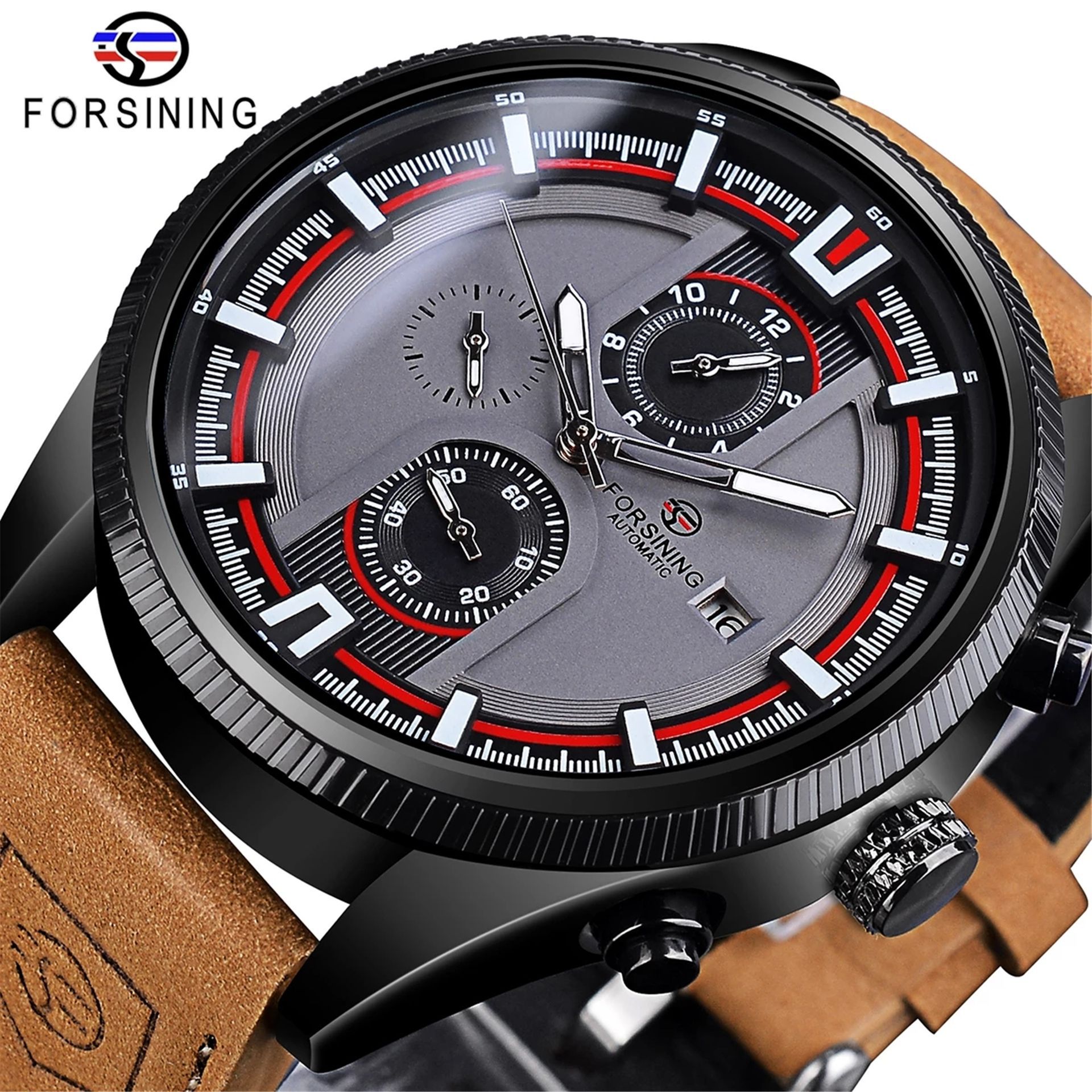 Forsining estilo europeo y americano multi-funcional casual hombres reloj mecánico automático moda deportes motocicleta reloj