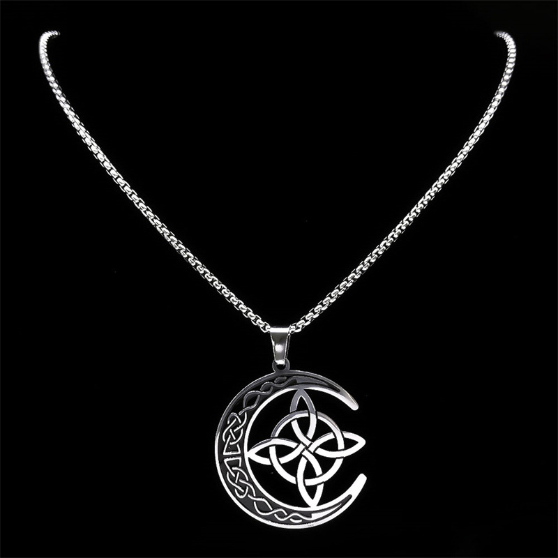 Collana con ciondolo a forma di luna irlandese, nodo cinese, celtico, vichingo nordico, in acciaio inossidabile_voghion.com