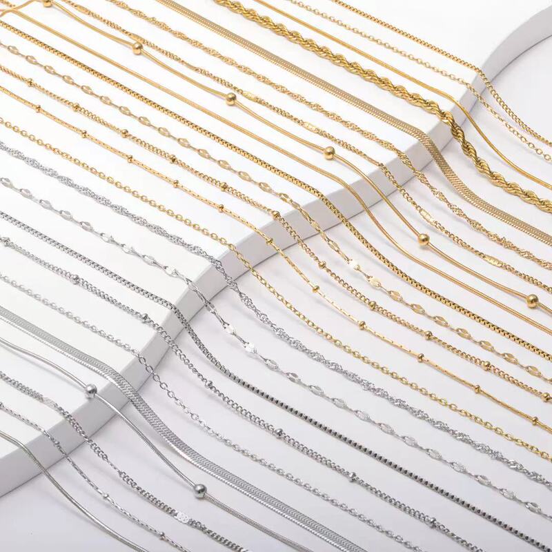 Titanium Steel Chain Vacuum Electroplated 18K Gold Bare Chain Non-Fading Cross Chain Twist Chain Blade Round Snake Clavicle Chain