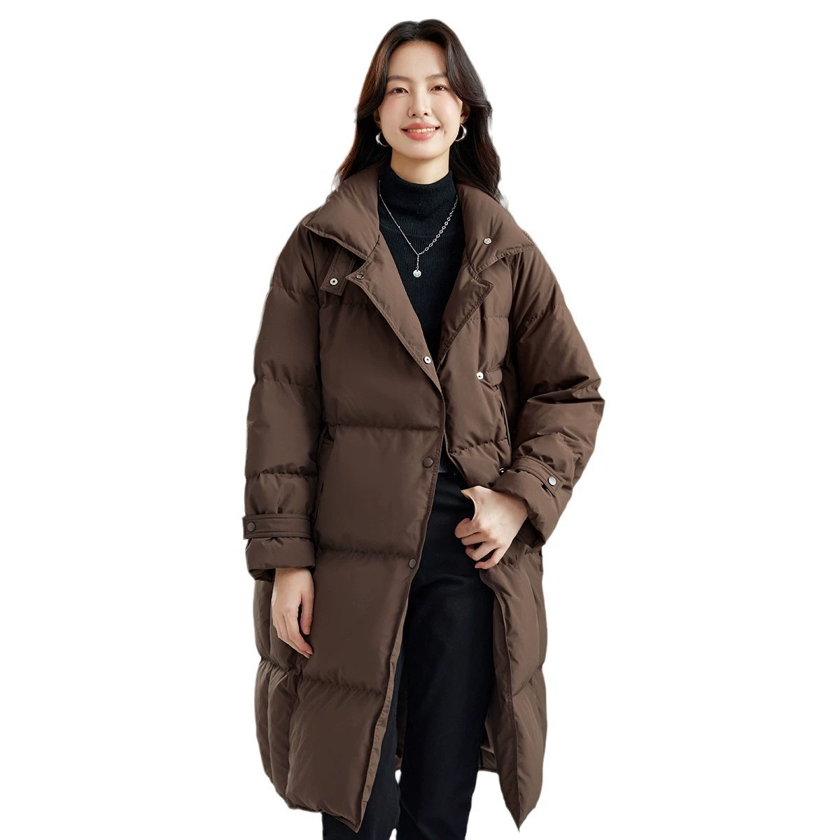 Down jacket, goose down, increased thickness, loose fit, coffee/black/white, sizes S–L
