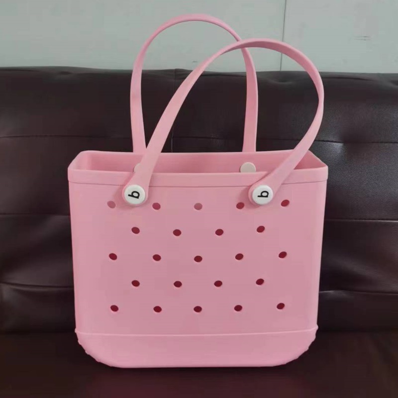 En stock EVA bolsa de playa moda al aire libre impresión agujero bolso de almacenamiento bolsa grande de las mujeres cesta Satchel