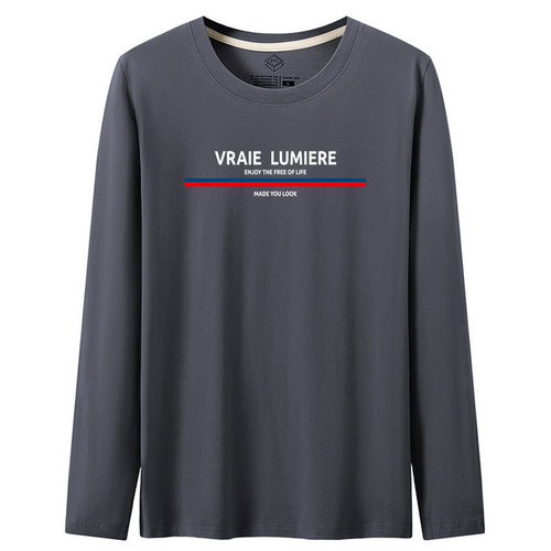 Men's long-sleeve T-shirt, round neck, solid color, slim fit, suitable for middle-aged and young adults, sports top for spring and autumn, simple large size T-shirt