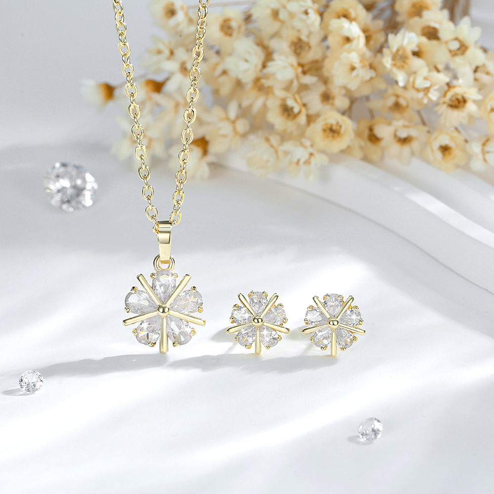 Joyas de moda transfronterizas para damas colgante de flores pernos de zircón de cobre 14K oro o joyas