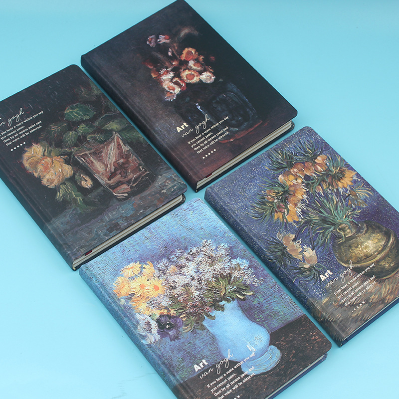 Cuaderno artístico de tapa dura con diseño floral inspirado en Van Gogh y Monet, ideal como diario o bullet journal