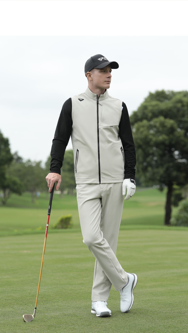 Áo ghi lê golf PGM nam chống gió nhẹ, cổ đứng, form vừa — YF655-Gi lê trắng, YF655-Áo gi lê màu đen, YF655-Gi lê kaki chi tiết 11