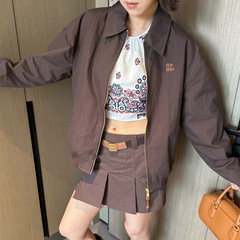 高品原标MIU缪家INS网红款可可棕翻领夹克外套 半裙短裙套装女装