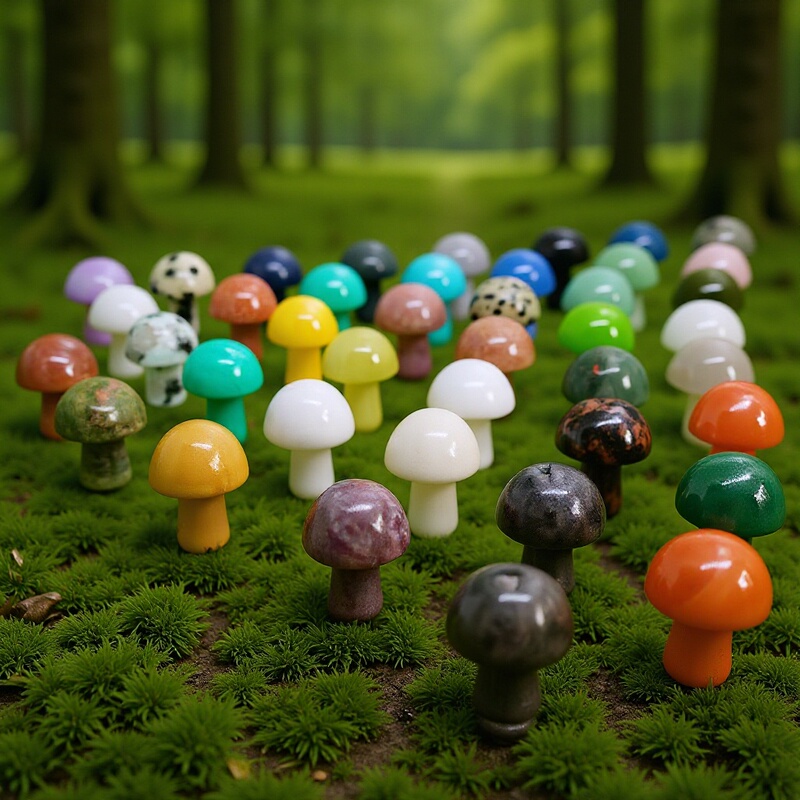 Cross-Border Natural Stone 2cm Mushroom Ornaments Mini Small Mushroom Agate Crafts Micro Landscape Crystal Decorations