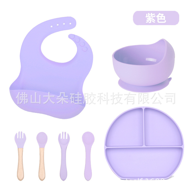 Precio bajo de la fábrica libre combinación de silicona bebé placa niños suplemento alimenticio tazón cuchara taza de agua babero traje