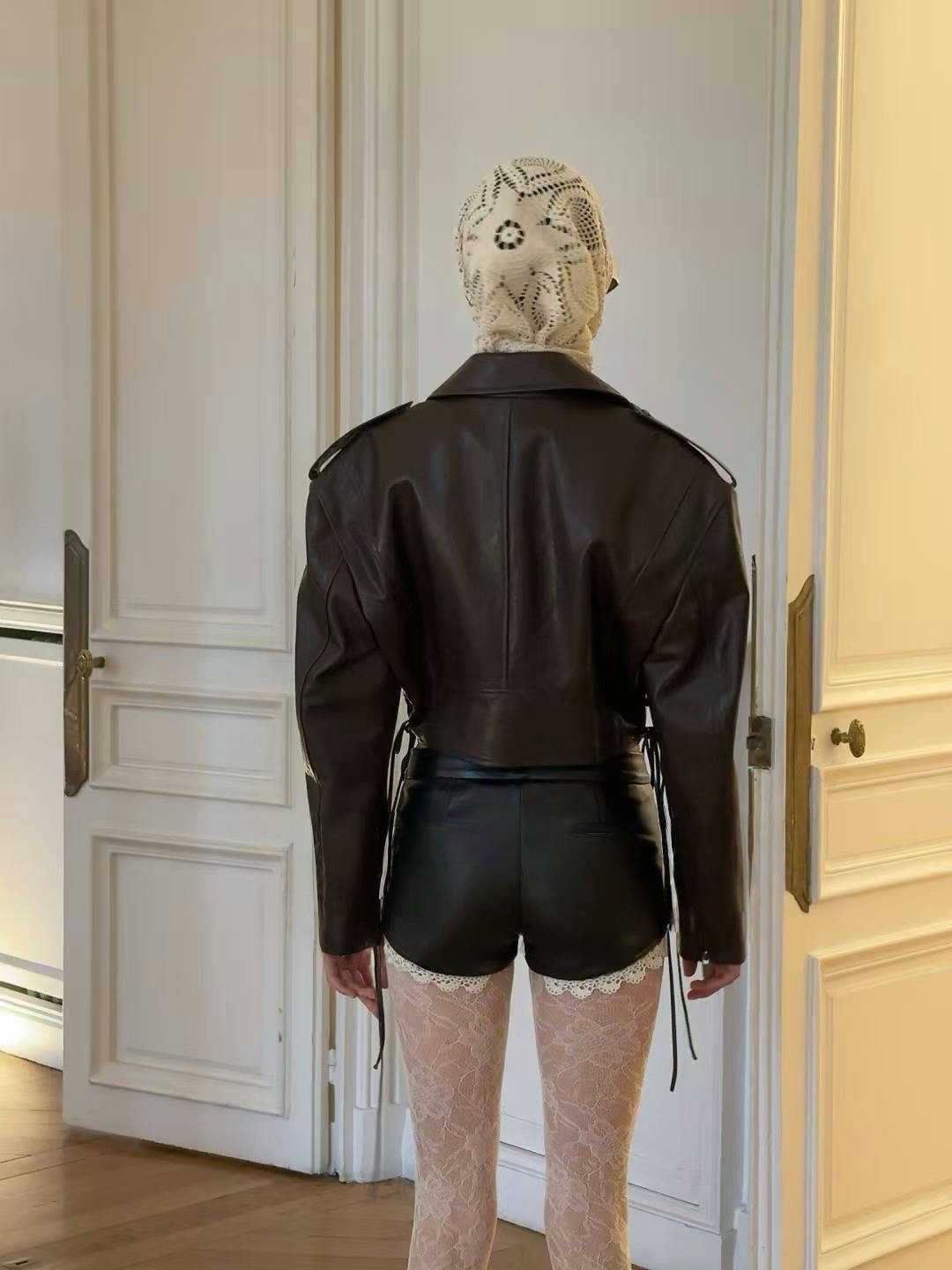 Pantalón Corto de Cuero Casual con Encaje PU para Ocasiones Casuales