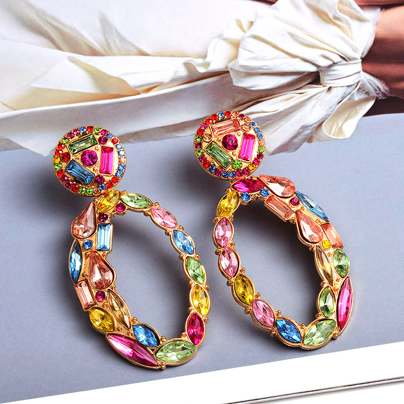1 Pair Quantity 1 Pair Luxurious Geometric Inlay Alloy Rhinestones Glass Drop Earrings