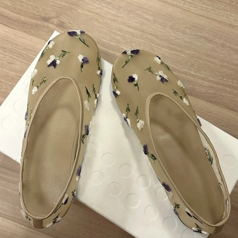 フェアリースタイルメッシュ刺繍フラワーパンプス女性の夏の新しい中空通気性と快適なバレエシューズ|undefined