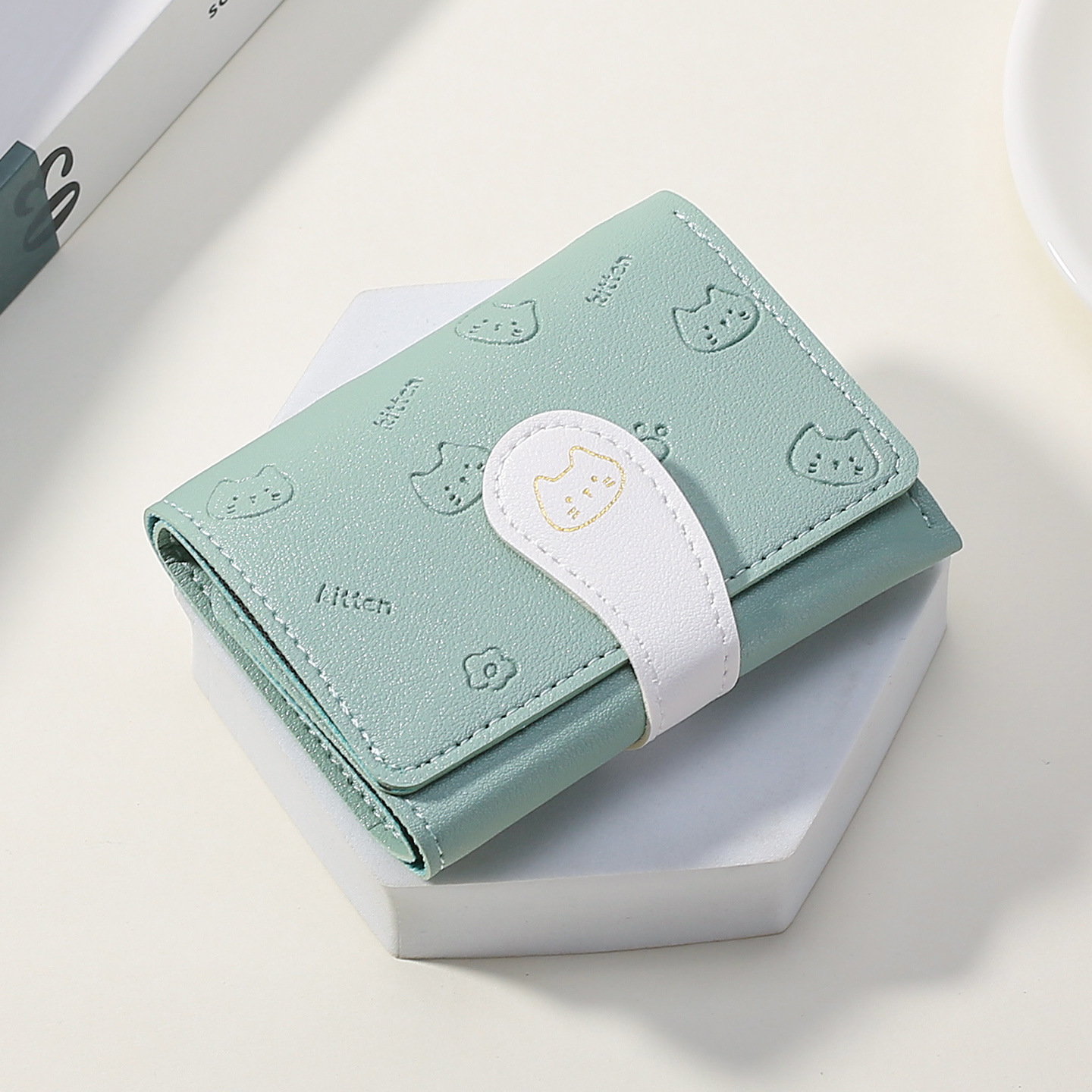 Caricatura lindo gato corto tres carteras plegables para mujeres nuevas pequeñas frescas multi-tarjeta nicho bolso de cambio bolso de tarjetas