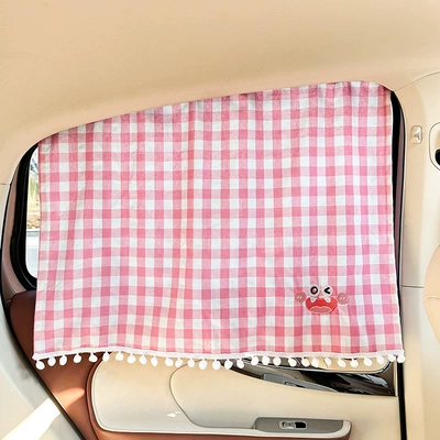 Car curtains | children's heat insulation sunshade - embedded-large-plaid-curtain-pink-monster