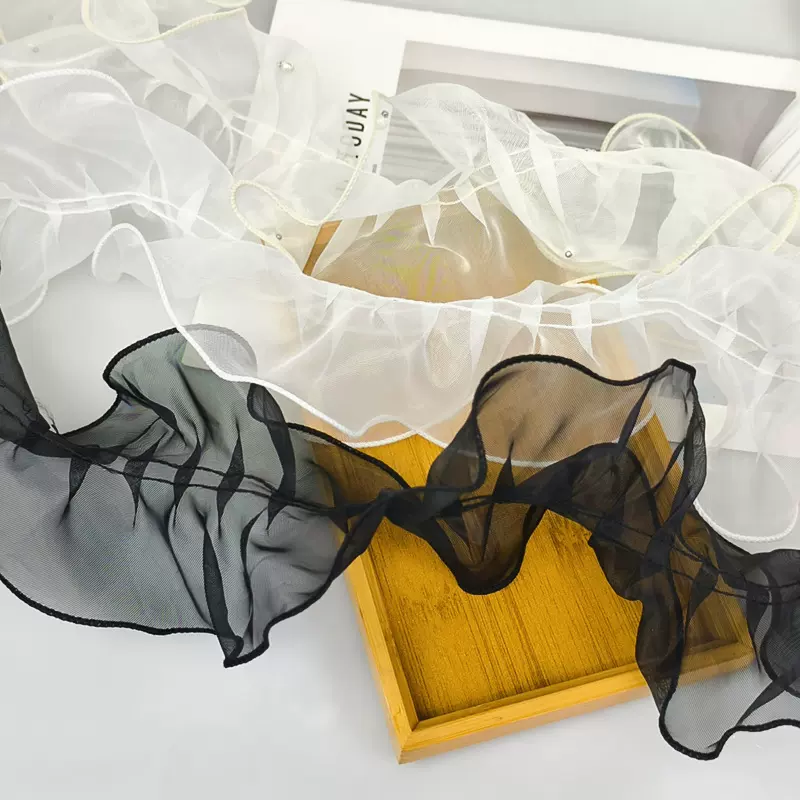 12cm宽高品质褶皱钉珠纱鲜花束包装围边丝带礼物蛋糕装饰褶皱彩带