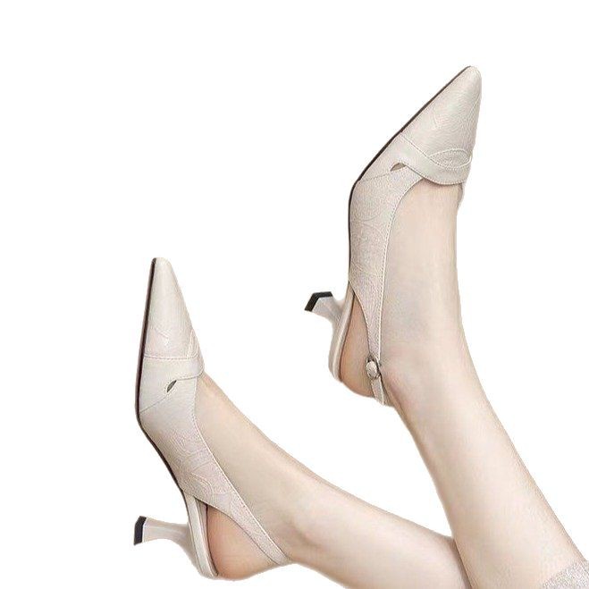 Baotou sandalias vacías para mujeres en 2025 nuevos zapatos de tacón de hebilla de talón de mujer de tacones bajos y poco profundos