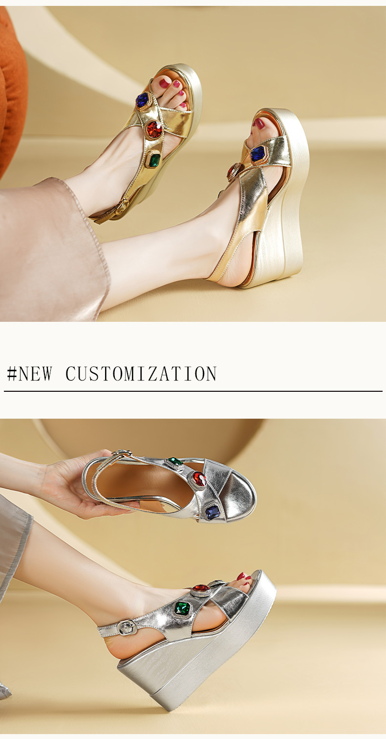 Sandal cao gót nữ hở mũi quai khóa mũi vuông đế dày gót 9.5 cm — màu vàng chi tiết 3