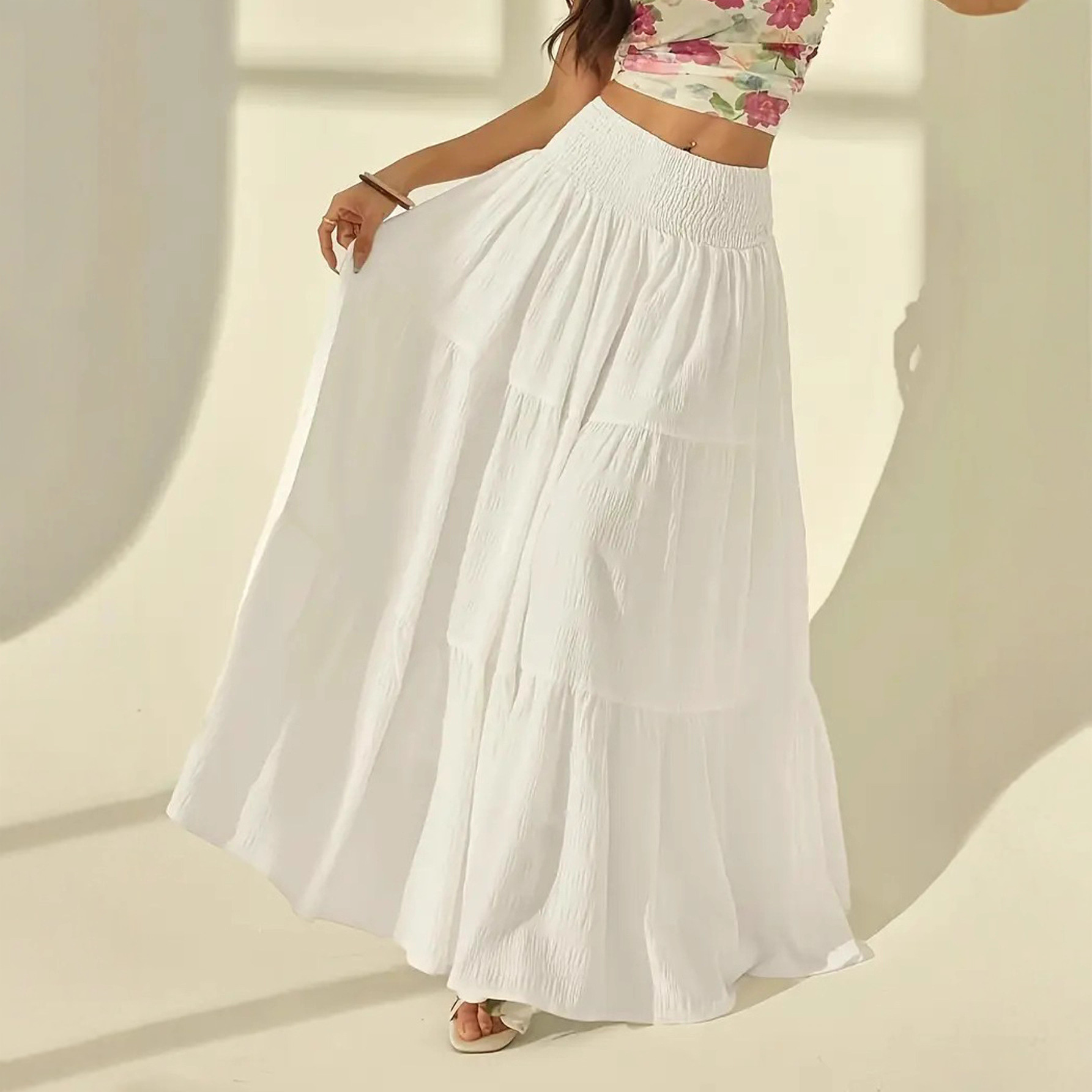 European and American Cross-Border Amazon Hot-Selling Women's Clothing Solid Color Elegant A-Line Long Skirt Women's Vacation Casual Skirt