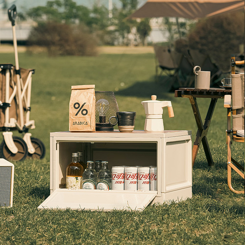 Outdoor picnic side-opening folding storage box, camping wooden cover storage table, storage box, car organizer