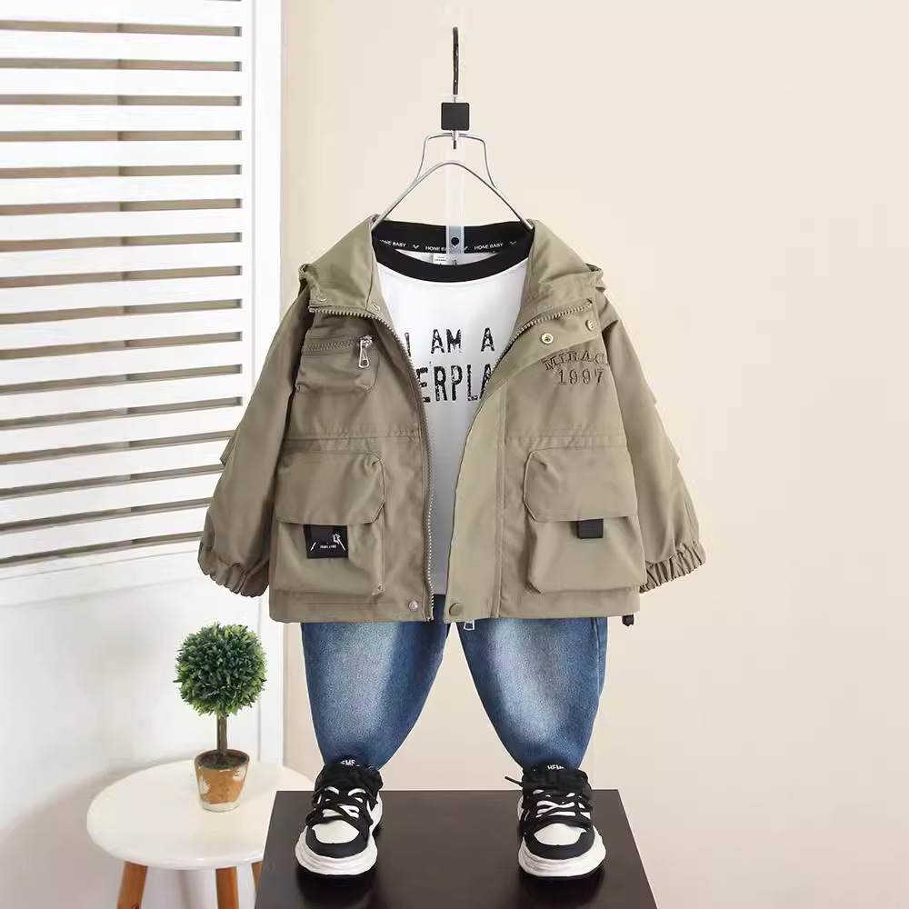 6256 Chaqueta para niños Chaqueta cortavientos de primavera y otoño para niños de moda de otoño 2025 nuevos tops con capucha para niños