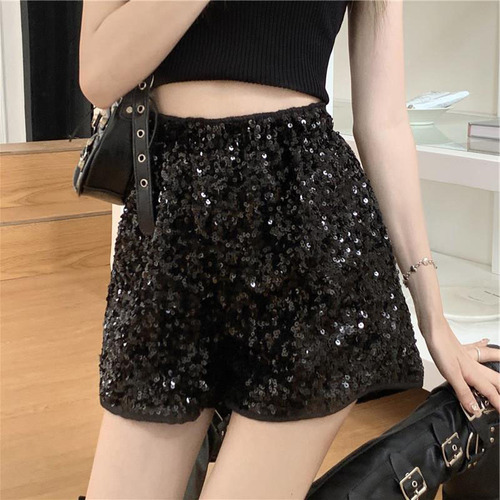 Autumn/Winter Western High-Waist Casual Shorts Loose Heat Pants Women High-Waist Glitter Beaded Western Women's Shorts