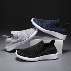 Men's breathable mesh sports shoes with no laces, suitable for walking, odor-resistant casual sneakers, one-step lazy flying woven shoes.