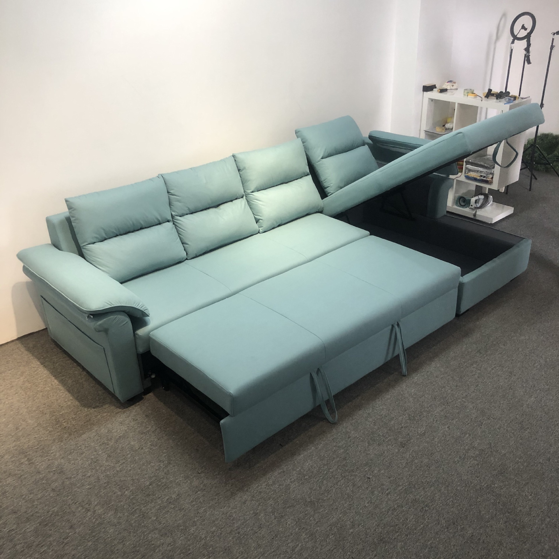 Sofá cama multifuncional almacenable látex casa pequeña y mediana en forma de L esquina sala de estar plegable perezoso sofá cama doble uso