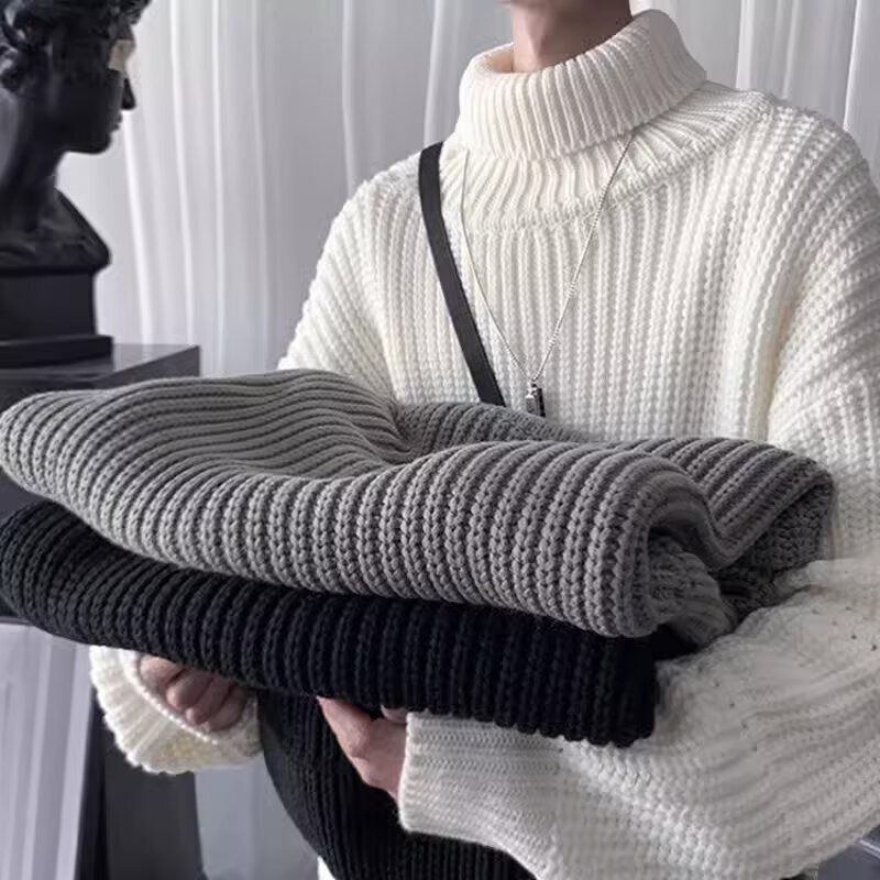 Trendy Solid Color Turtleneck Sweater for Men Autumn and Winter New Casual Slouchy Pullover Knit Jacket Trendy Trendy Solid Color Turtleneck Sweater for Men Autumn and Winter New Casual Slouchy Pullover Knit Jacket Trendy
