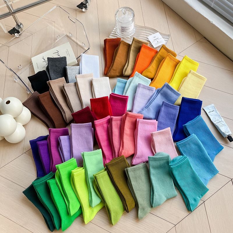 Color Socks Candy Color Women's Spring and Autumn Cotton Socks Stacked Socks Solid Color Dance Socks Ins Trendy Sports Women's Socks Mid-tube Socks