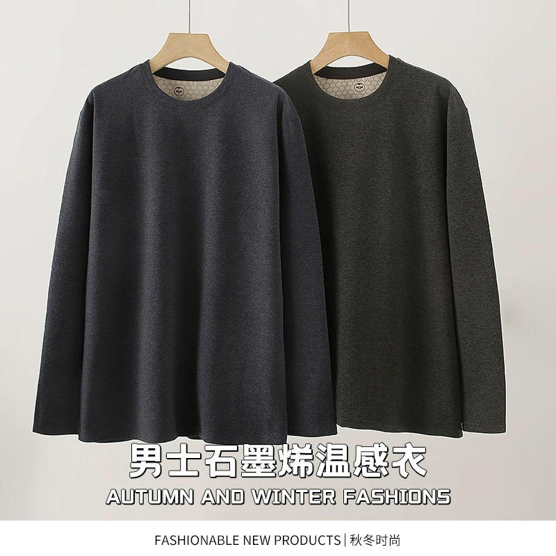 2024 новый стиль мужской графен бархат с термостатом термобелье с круглым вырезом трикотаж топ с длинными рукавами