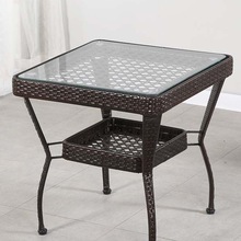 藤编小茶几客厅简约喝阳台茶桌圆形钢化玻璃小圆桌小户型简易茶机