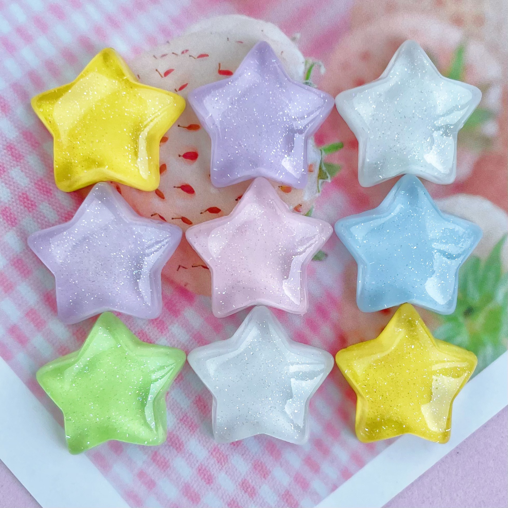 Transparente delgada flash color estrella de cinco puntas accesorios de resina DIY teléfono móvil Shell horquilla taza de agua pegatinas zapato hebilla accesorios estrellas