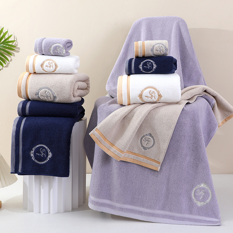 Hotel towel and bath towel set, consisting of three pieces, made of absorbent and breathable pure cotton, suitable for home use, large bath towel, custom logo available Hotel towel and bath towel set, consisting of three pieces, made of absorbent and breathable pure cotton, suitable for home use, large bath towel, custom logo available