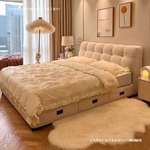 Cream Puff Fabric Bed Modern Minimalist Technical Fabric 2m × 2m Master Bedroom Double Bed Soft Storage Wedding Bed