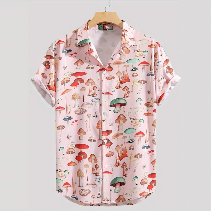 2023 New Short-Sleeved Shirt Men's Ice Silk Breathable Summer Korean Style Trendyy Beach Printed Shirt Half-Sleeved Shirt