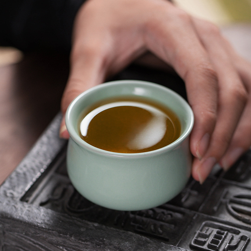 汝窯茶杯闘笠杯主人単杯陶磁器家庭用泡茶杯開片は汝磁器の工夫を養うことができます。|undefined