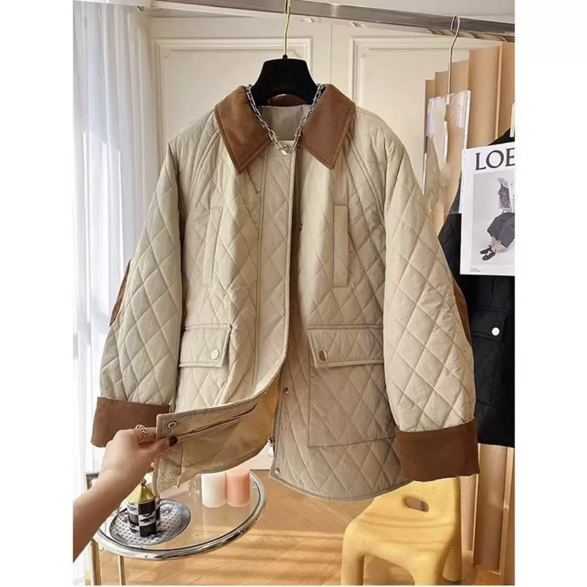 Жирный mm300 кг европейские товары большой размер осенний и зимний газ хлопчатобумажная одежда женский лацканный стиль корейская хлопчатобумажная куртка модная хлопчатобумажная куртка женский