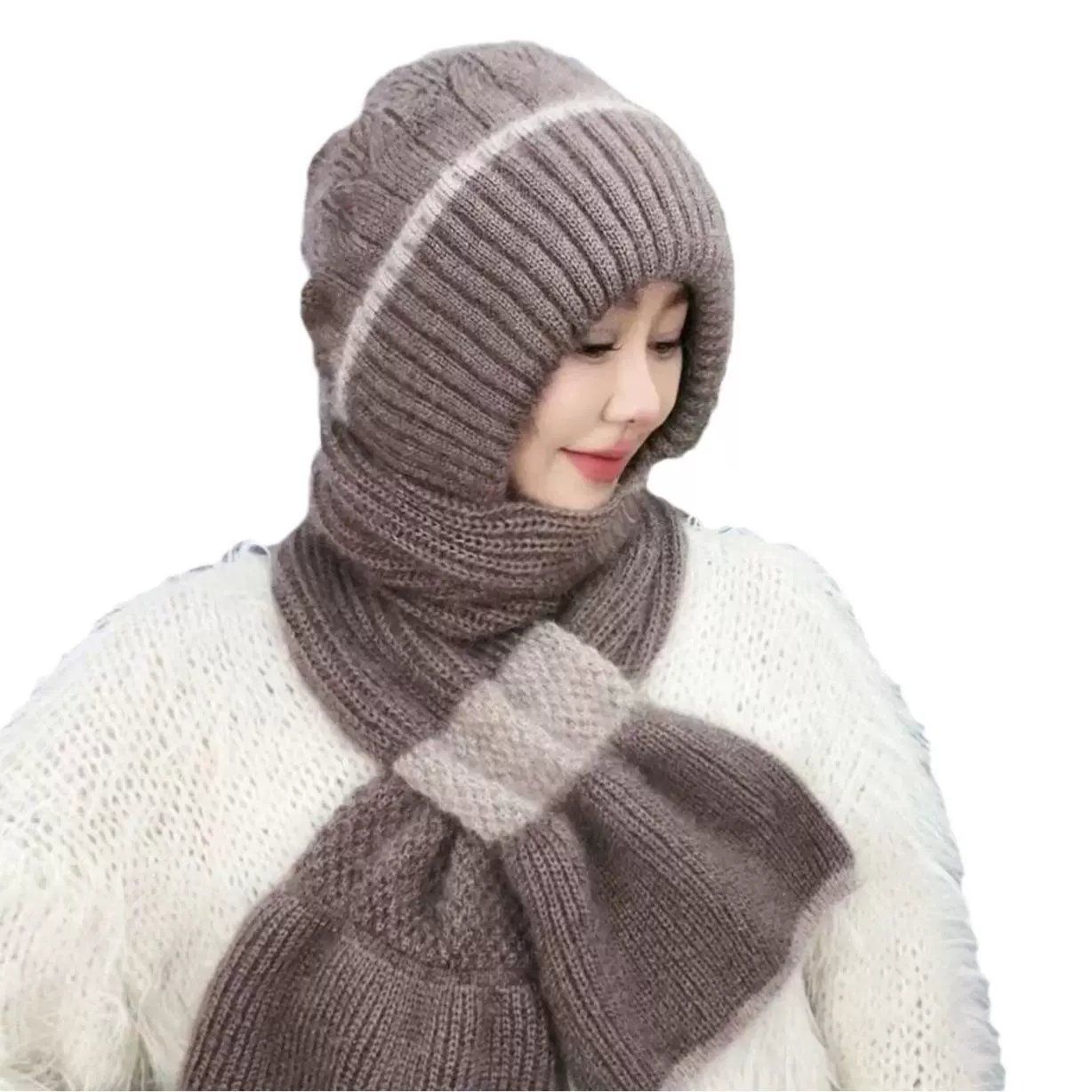 П Keep warm демисезонная вязаная шапка шляпа шарф увеличенная толщина с защитой шеи корейский стиль