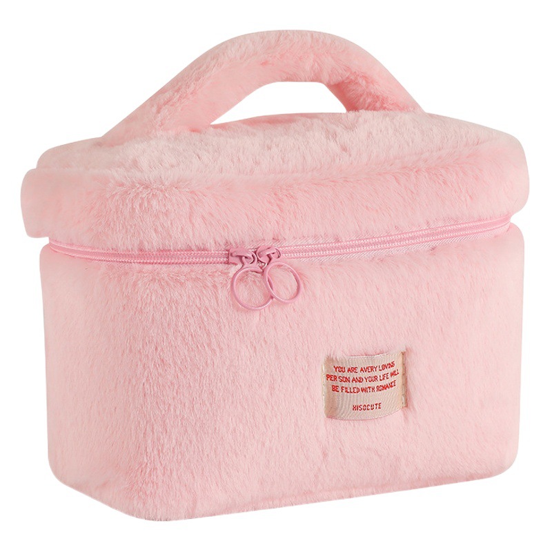 Korean style large plush portable cosmetic bag solid color large capacity wash bag student simple skin care storage bag female