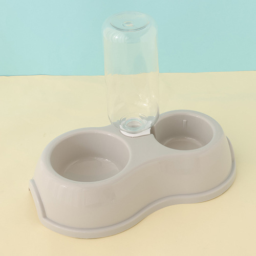 Manufacturer's thickened INS with drinking bottle, round plastic pet double bowl, automatic water feeding and feeding integrated bowl