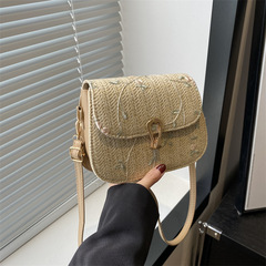Lace Flower Grass Weave Bag Women 2024 New Trendy Summer Fashion Woven Saddle Bag Casual Stylish Shoulder Bag