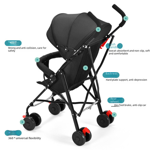 Manufacturer direct sales wholesale baby stroller can sit and lie light folding baby children hand push umbrella car one piece delivery