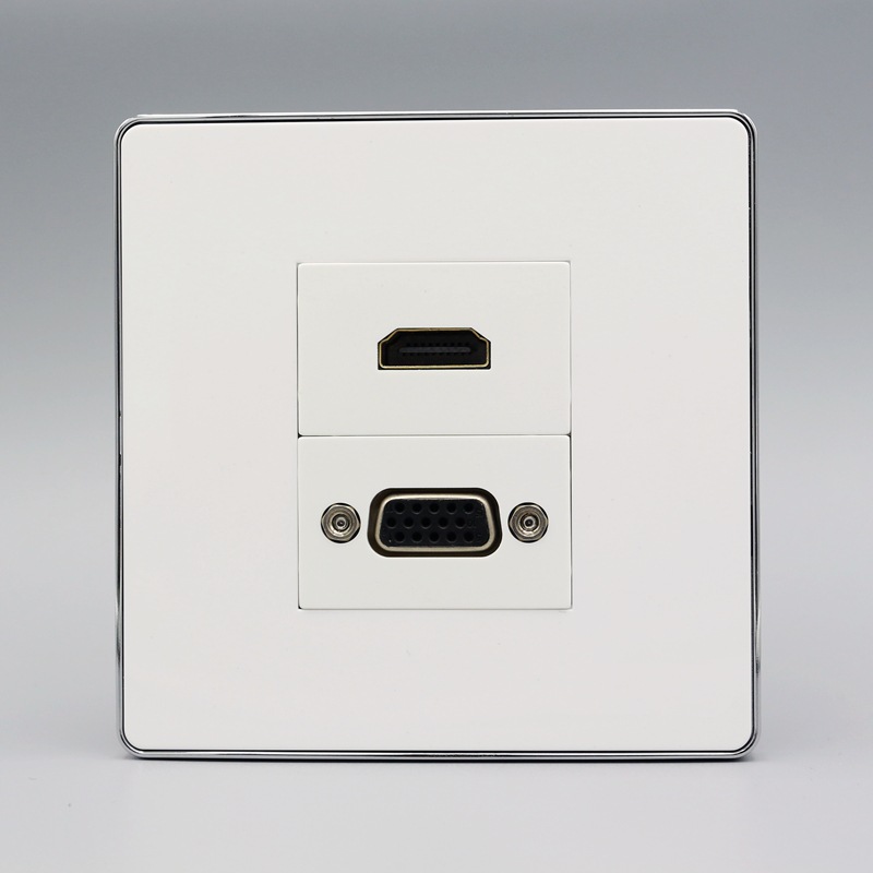 银边86型VGA高清多媒体投影仪墙壁插座 VGA母头2.0版HDMI直插面板