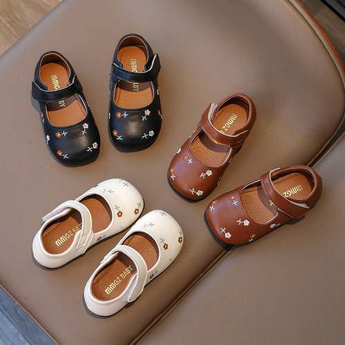 Children's small leather shoes, spring and autumn new model, national style for girls, flower princess shoes, suitable for middle-aged children, versatile single shoes, wholesale