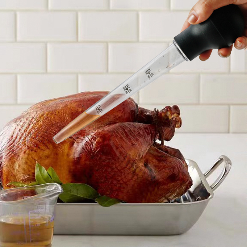 Suministro directo transfronterizo Juego de 4 piezas de aguja de pavo bomba de pollo de silicona bomba de condimento herramienta de barbacoa tubo de condimento por goteo con cepillo bomba de pollo