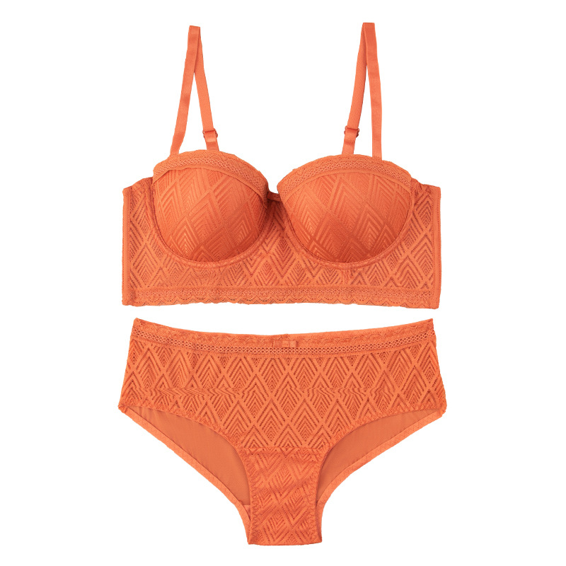 Comercio exterior europeo y americano sexy traje de sujetador de encaje para mujer, pechos pequeños, colección, leche auxiliar, ropa interior francesa de media taza, mujer