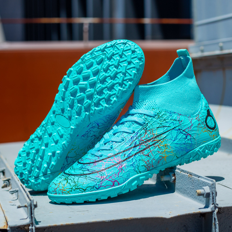 Foreign Trade Cross-Border High-Top Football Shoes for Men and Women, Young Students, Five-A-Side Training Spiked Indoor Football Shoes Wholesale