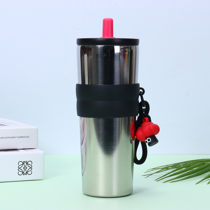 新款高颜值大容量不锈钢保温杯冰霸杯带提绳渐变吸管杯子车载水杯|undefined