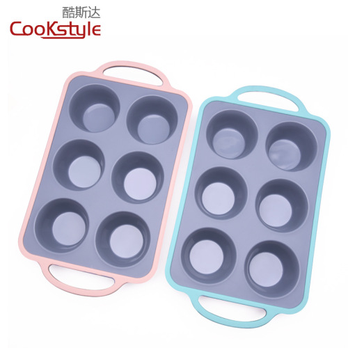 New Double Color 6-in-a-Row Round Steel Ring Silicone Cupcake Mold DIY Handmade Baking Cupcake Mold